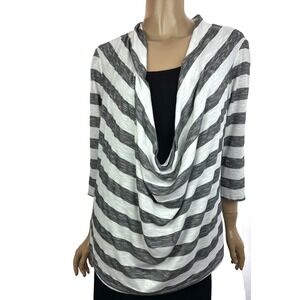 Chico's Top Pullover Black Camisole w White & Gray Striped Top 3/4 Sleeve Sz XL